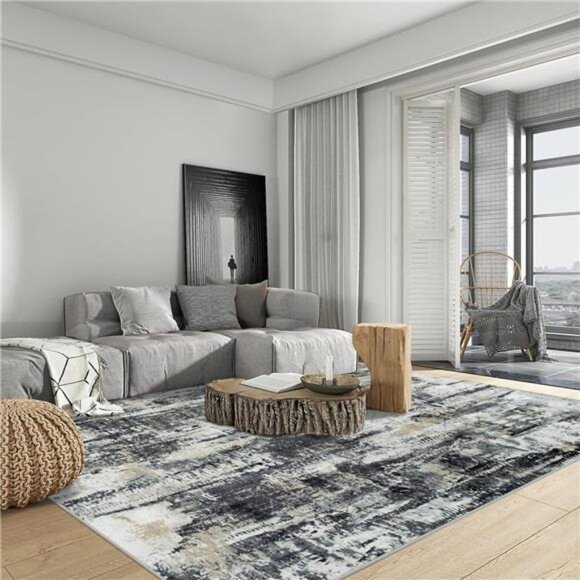 5x7 Area Rugs Washable Rug: Modern Abstract Living Room Rug Soft Anti-Skid Thin - Picture 4 of 7